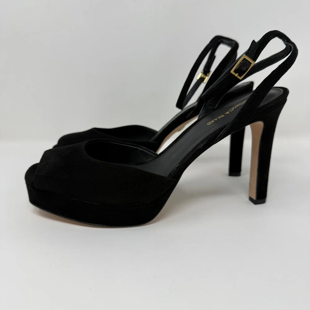 New Veronica Beard Brianne Sandals Black Suede Sz 8.5